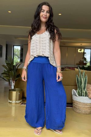 Pure Linen Jensen Hook Up Palazzo Mediterranean Blue